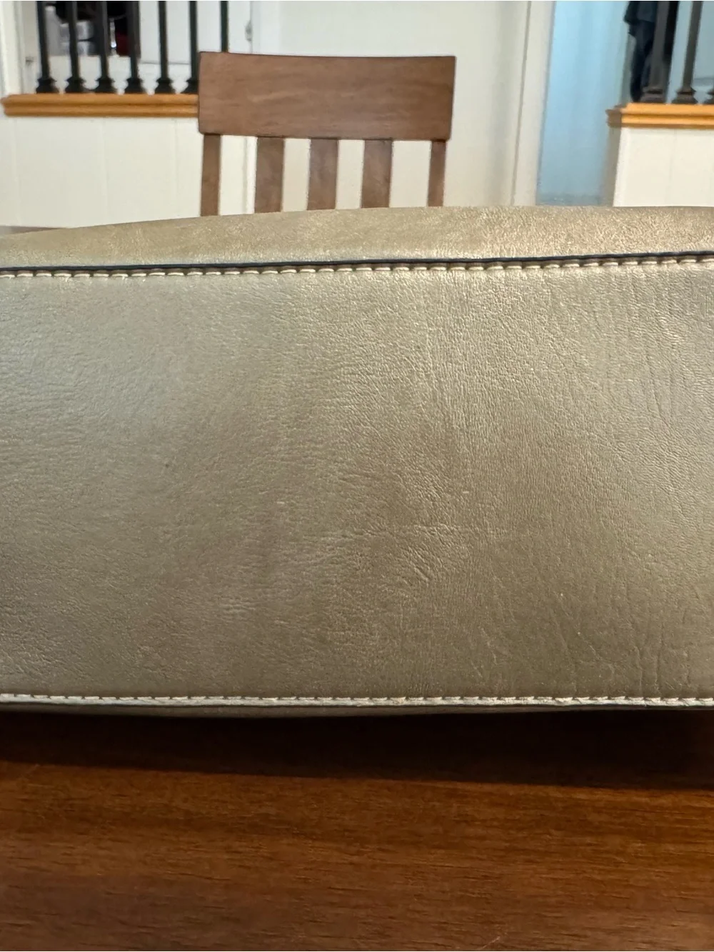 Nine West Metallic Pewter Silver Faux Leather Work Tote Shoulder Bag